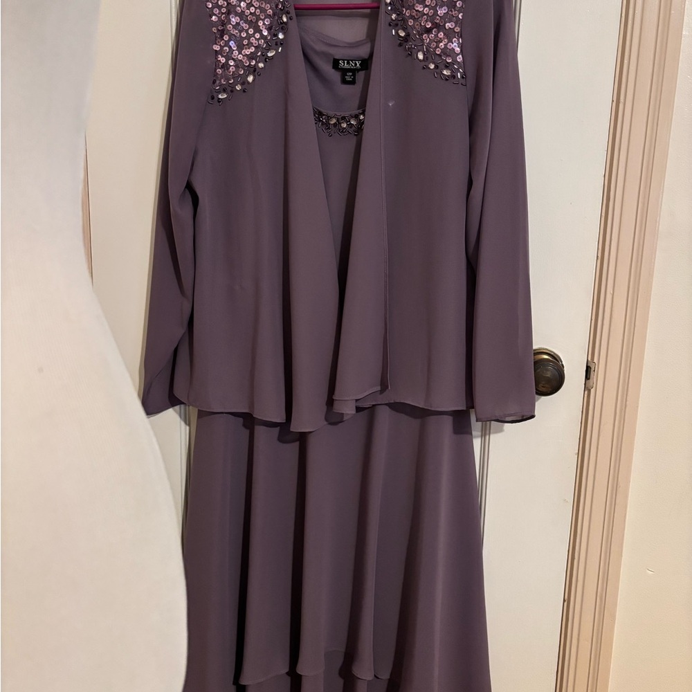 Women's Purple Wedding Guest Dress with Embellished Neckline 12P